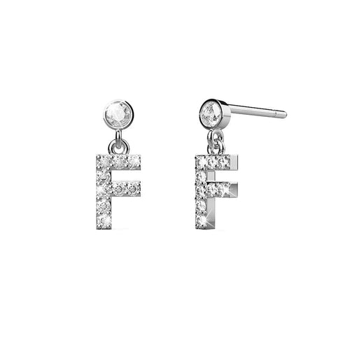 Solid 925 Sterling Silver Initial Crystal Personalised Alphabet Letter Earrings
